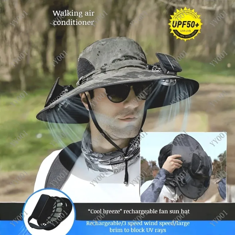 Outdoor Fishing Sunscreen Hat With Dual Adjustable Solar Fan Anti-UV Sunshade Breathable Fisherman Cap