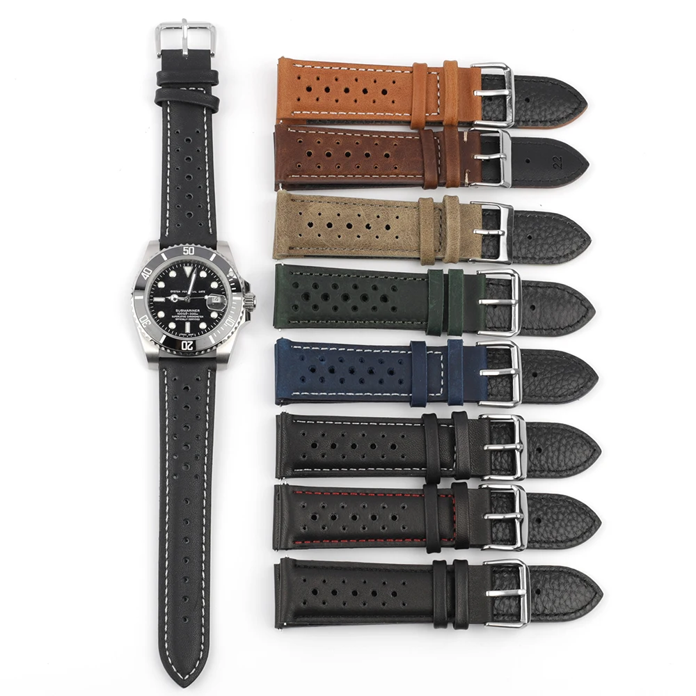 

Soft Genuine Leather Watch Band Black Tan Coffee 18mm 19mm 20mm 22mm 24mm Watch Strap Handmade Porous Ventilation Wristband