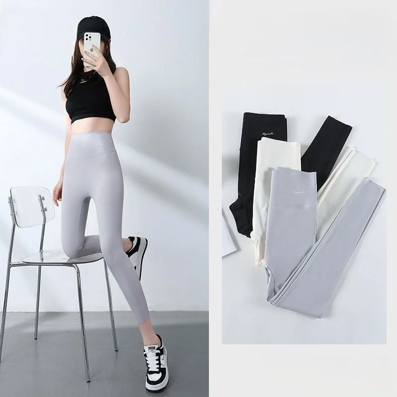 Pantalon de Yoga grande taille pour femmes, aspect épais, antidérapant, peluche, confortable, brillant, décoration de détail, flocons d'avoine, brillant, haute élasticité, GF