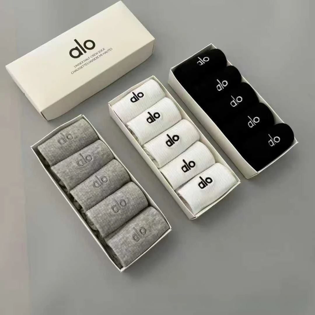 Gift Box of ALO Socks - Men's and Women's Black, White and Gray Mid-Calf Socks with Embroidered Breathable Letters