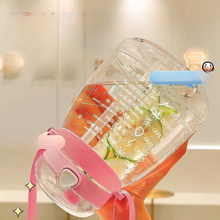 

High Aesthetic Value Large Capacity Straw Cup for Girls Cartoon Design Double Mouth Space Cup Children's Sports Water Bottle