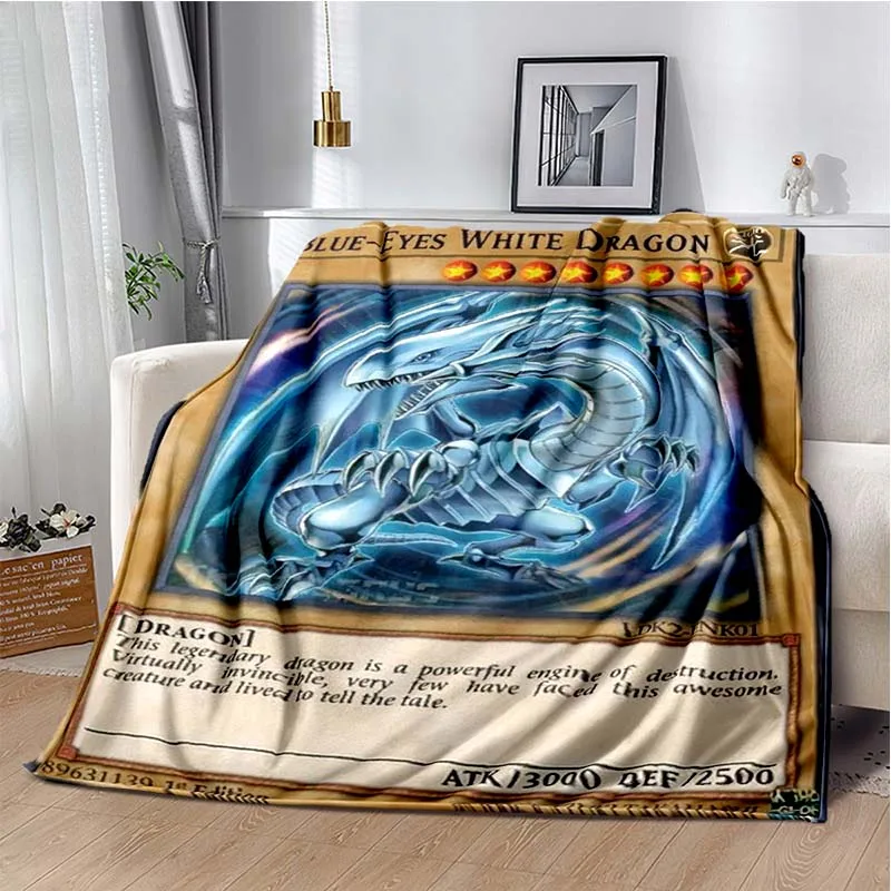 

Anime Yu Gi Oh Card Throw Blanket Blue Eyes White Dragon Anime Cartoon Soft Plush Blanket Bedroom Bedspread Home Decor