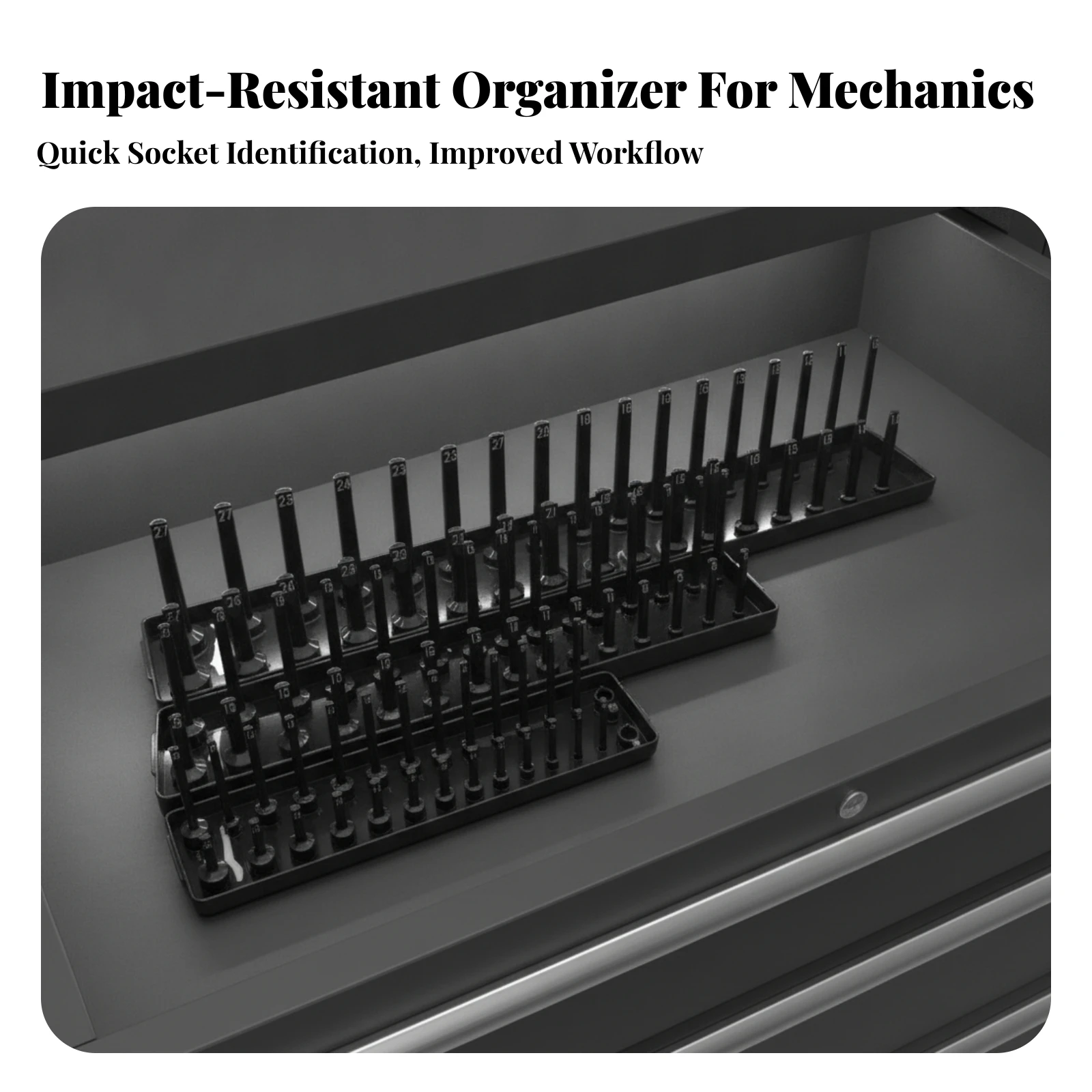 Metric Socket Holder Rack Wall-Mountable Socket Rack with Mounting Holes Space-Saving Secure for Mechanics, Garage, Workshop