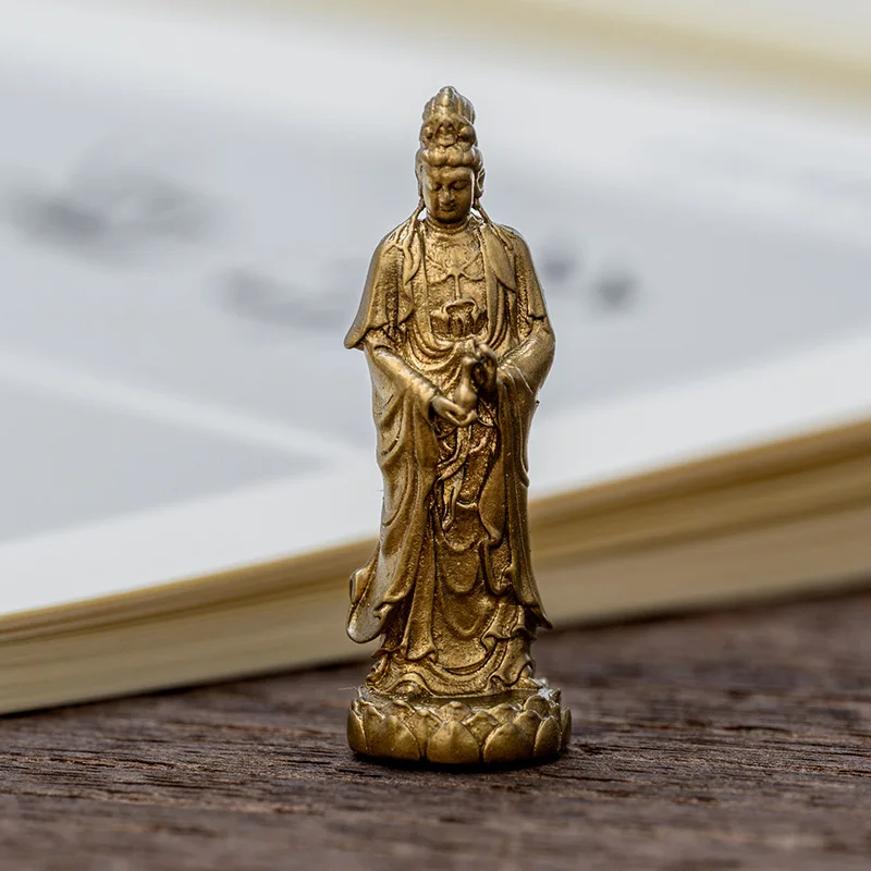 

Western Trinity Lead Buddha Statue Standing Guanyin Bodhisattva Avalokitesvara Mini Beautiful Exquisite Small Portable Buddha