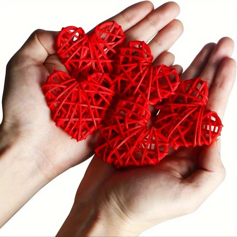 20pcs Heart Shaped Rattan Ball Decoration Valentine\'s Day Home Decoration DIY Filling Decoration Wedding Table Decoration (red)