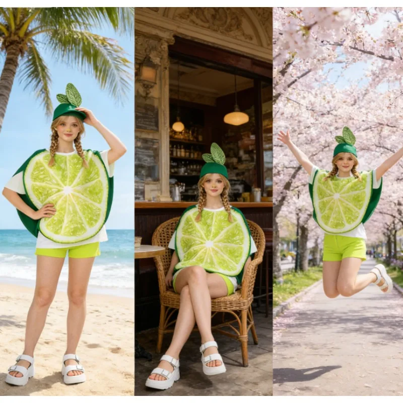 

Костюм для взрослых на Хэллоуин: милый фруктовый образ, креативный костюм лайма/лимонной цедры для косплея, наряд для вечеринки и сценических выступлений