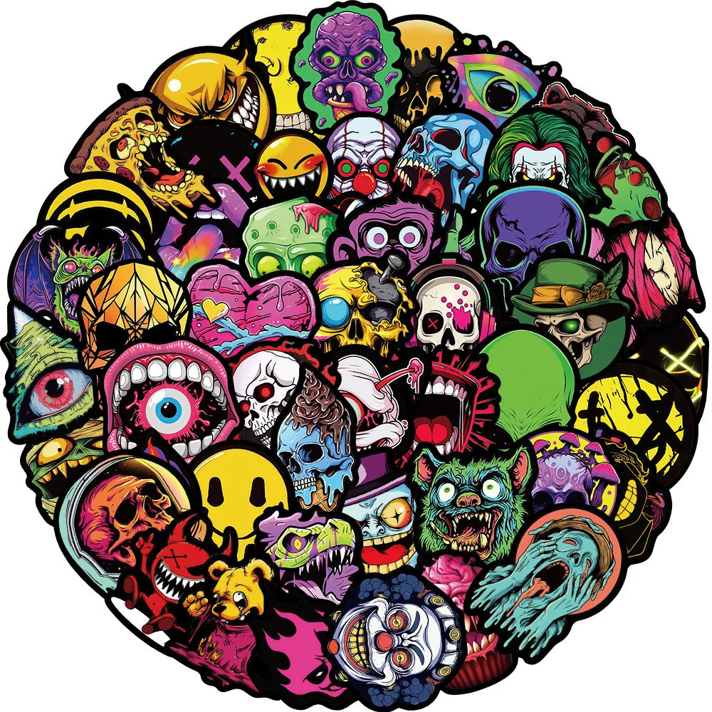 50PCS Cartoon Gothic Ghost Face Skull Waterproof Graffiti Stickers for Helmet Bicycle Hand Account RecordingYourLife Store