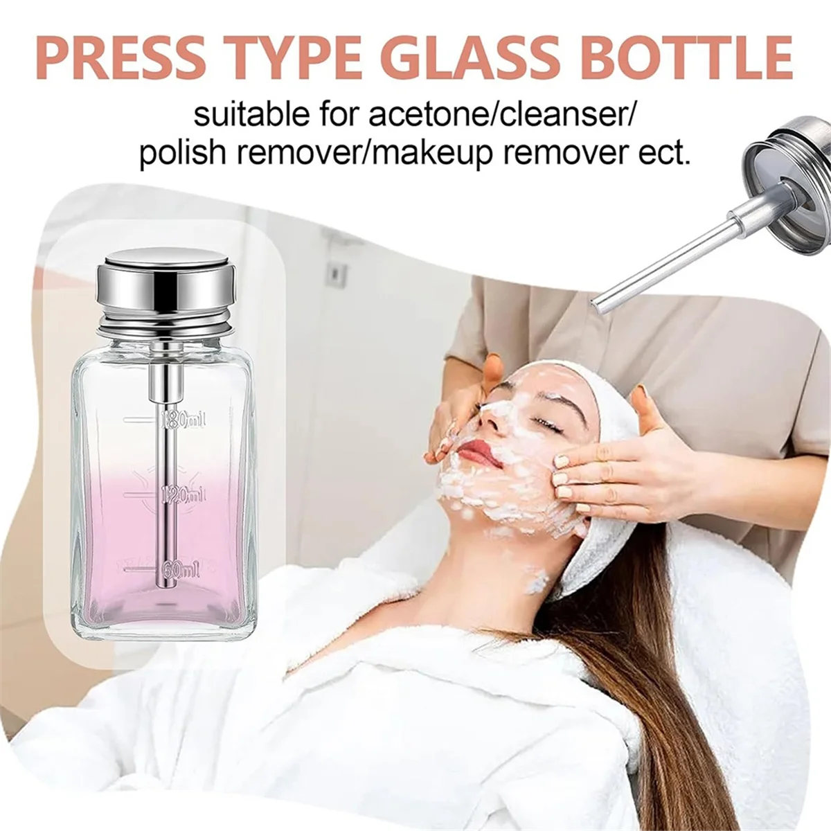 

2 Pcs 180 Ml Clear Pump Dispenser Bottle with Metal Flip Cover Glass Push Down Dispenser Bottle
