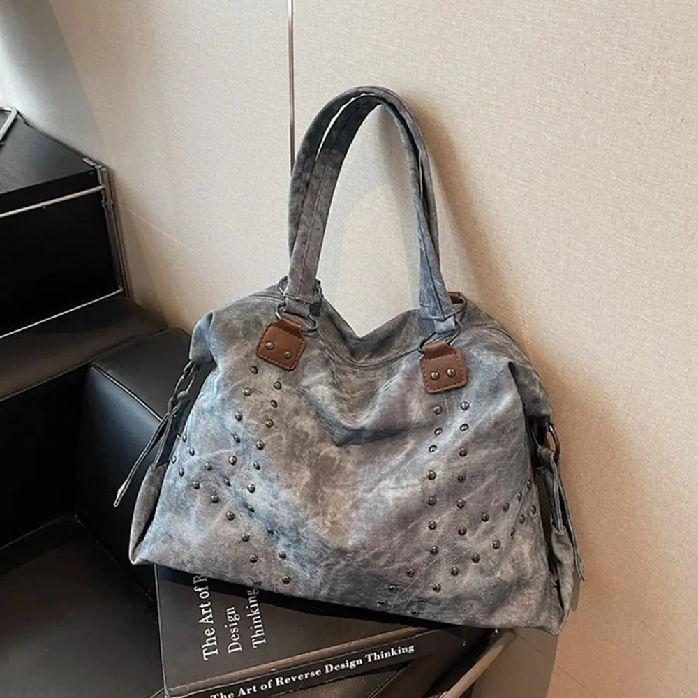 

Durable Large Capacity Women Tote Bag Solid Color Retro Design Shoulder Bag Korean Style Lightweight Handbag Travel Use