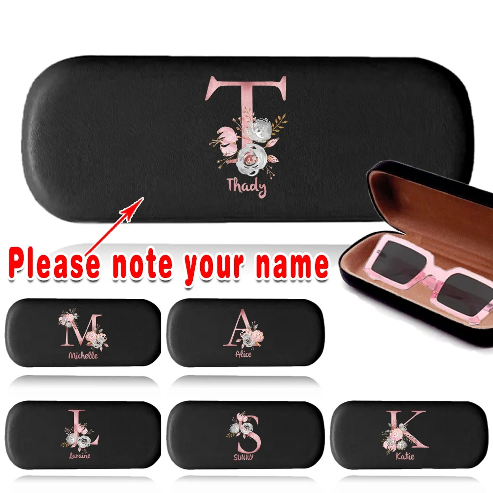 

Customized Name Women Eyeglasses Box PU Leather Sunglass Storage Hard Shell Organizer Protective Case Portable DIY Travel Holder