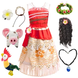 Moana Dress Cosplay Princess Costume Kids Vaiana Print Vestidos Girls Birthday Halloween Carnival Party Outfits Children Clothes