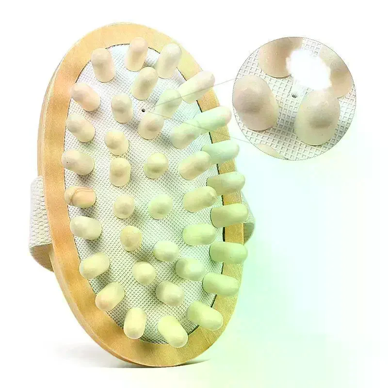 /JCS/Body Massage Brush With Smooth Wood Nodes Soft Hand Strap For Muscle Relaxation Exfoliation Spa Care Wooden