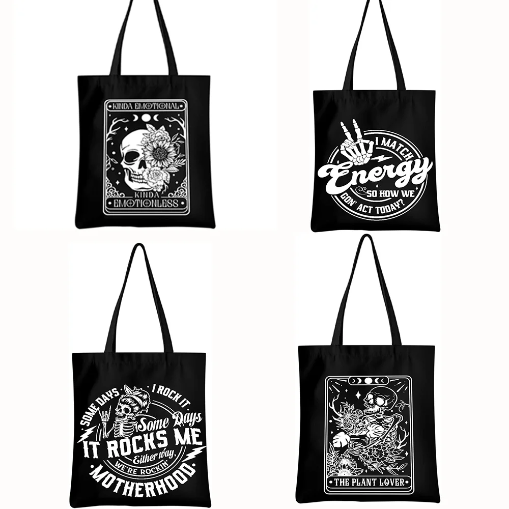 

Tarot Gothic Skull Tote Bag Gothic Halloween Canvas Candy Bag Skeleton Funny Gifts Reusable Witchy Perfect Fall Gift Supplies