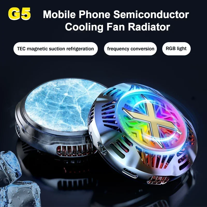 

G5 Mobile Phone Cooler Semiconductor Magnetic Cooling Radiator Silent Game Cooler for IOS Android Tablets PUBG Cool Heat Sink