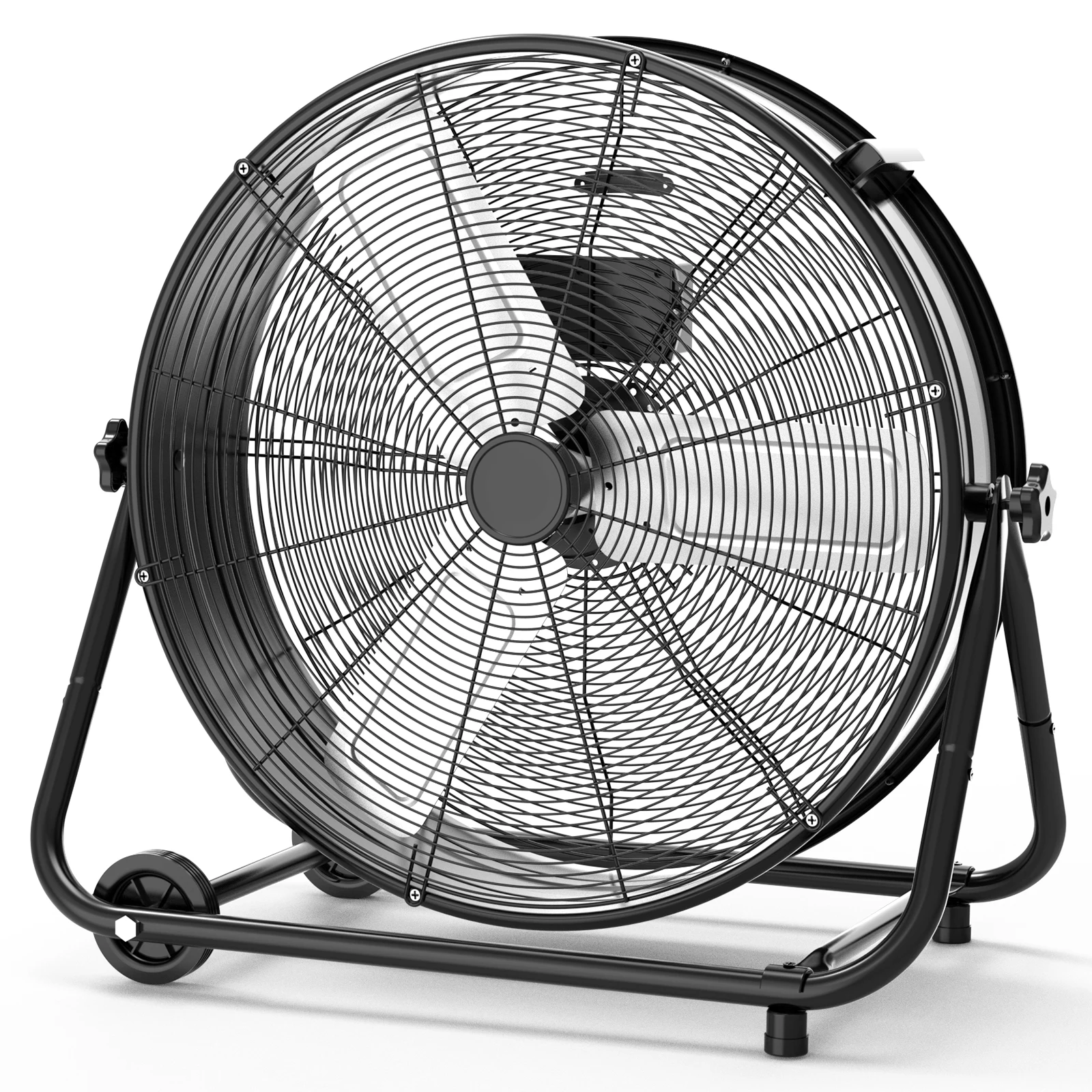 

24 In Industrial Drum Fan High Velocity Floor Fan, 3 Speed Heavy Duty Metal Air Circulator Fan, 360° Tilt for Warehouse, Commerc