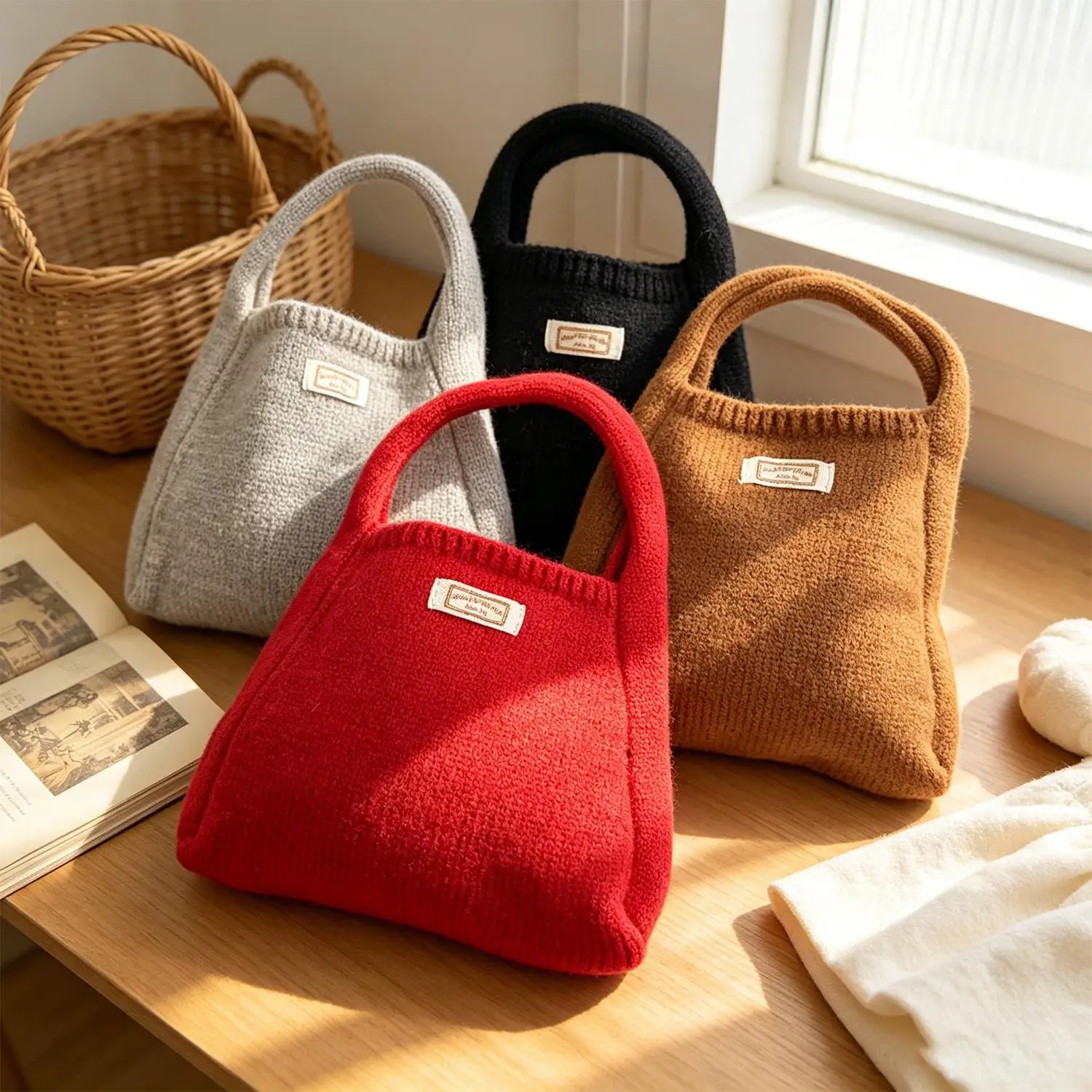 Koreanische Mode Gestrickte Handtasche für Damen Kleine Quadratische Tasche Handytasche Gestrickte Tragetasche Handgelenktasche Vielseitige Stilvolle Niedliche Handtasche – Detail 6
