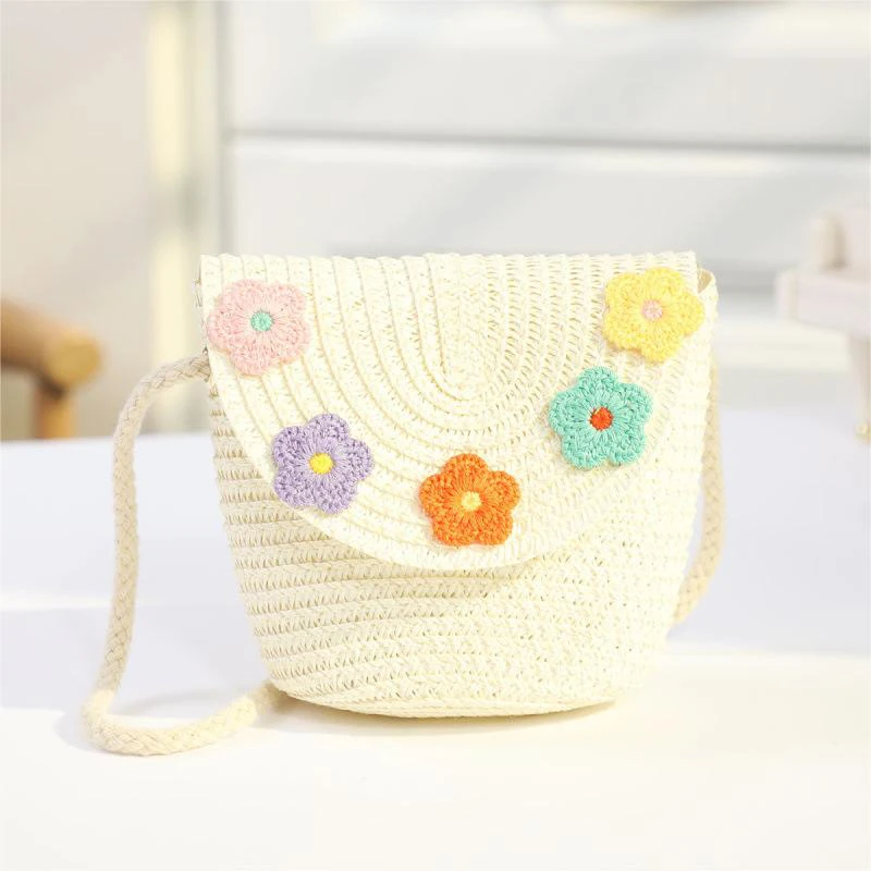 Nuova borsa a tracolla intrecciata in erba per bambini alla moda Mini Summer Flip Style Zero