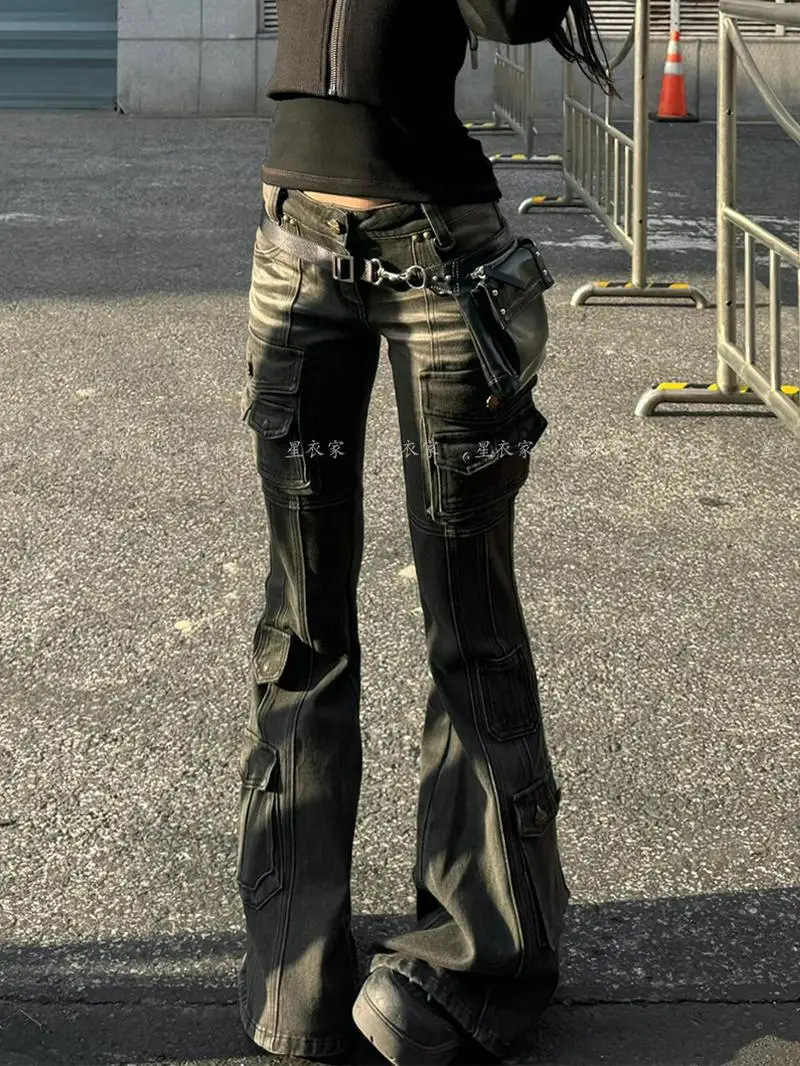 

Женские коричневые джинсы Y2k в стиле Харадзюку, винтажные мешковатые джинсовые брюки 90-х годов, японский стиль 2000-х годов, джинсы-бойфренды, брюки, одежда оверсайз