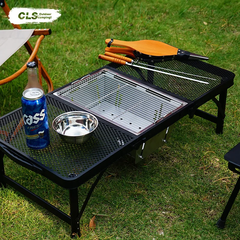 

CLS Outdoor Camping IGT Tabletop Grill, Stainless Steel Portable Folding Stove, Charcoal Furnace for BBQ & Skewer Roasting