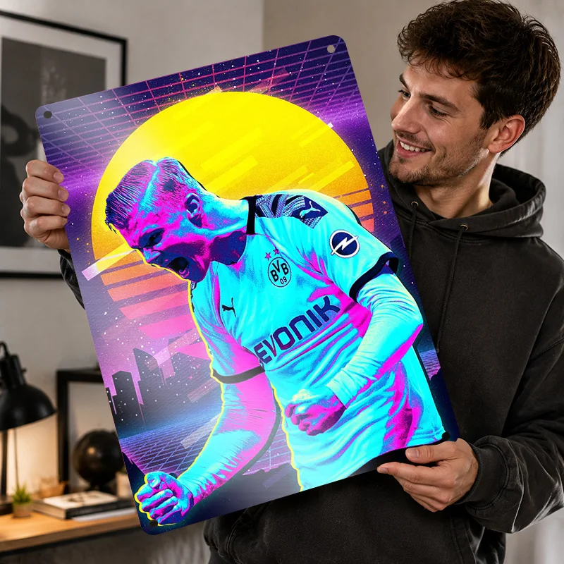 Erling Haaland Aluminum Posters Personalized Metal Tin Sign Bold Soccer Icon Wall Art For Game Room Bedroom And Football Fans