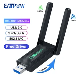 EATPOW Adaptador Wifi Dual Band 2.4GHz 5GHz Wifi Usb 1200Mbps Dongle wi-fi sem fio com antena PC Receptor de placa de rede de computador