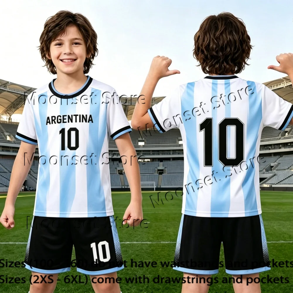 Unisex Kinder Argentinien Blau-weiß gestreift 10 # Fußball-Set Trikot-Set Atmungsaktives Sport-Oberteil Shorts Jugend-Fußball-Trainingsoutfit – Detail 5