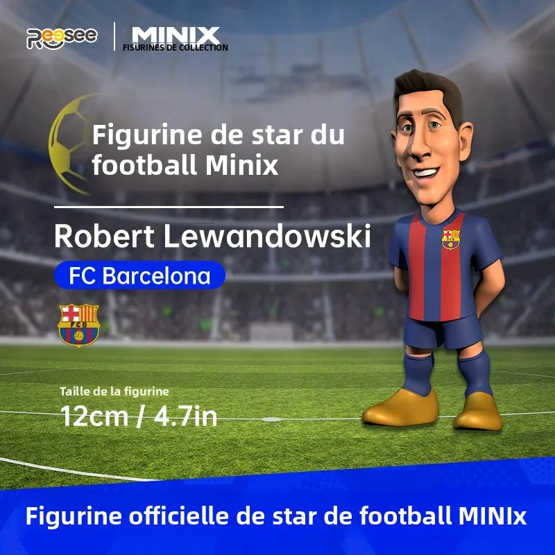 MINIX Robert Lewandowski 12cm FC Barcelone Figurine de Footballeur La Liga Jouet de Football Cadeau d'Anniversaire pour Garçons Fans Collection Orname