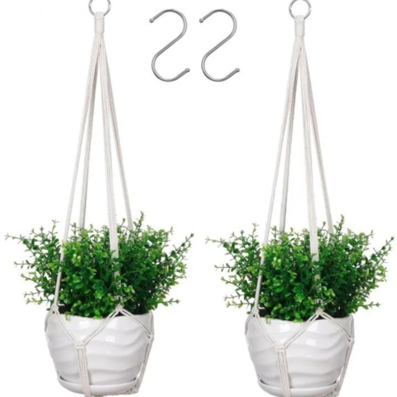 4 PC Macrame Plant Hangers, Handmade Cotton Rope Hanging Basket for Plants Adjustable Planter Holder for Plants, Balcony, Patio