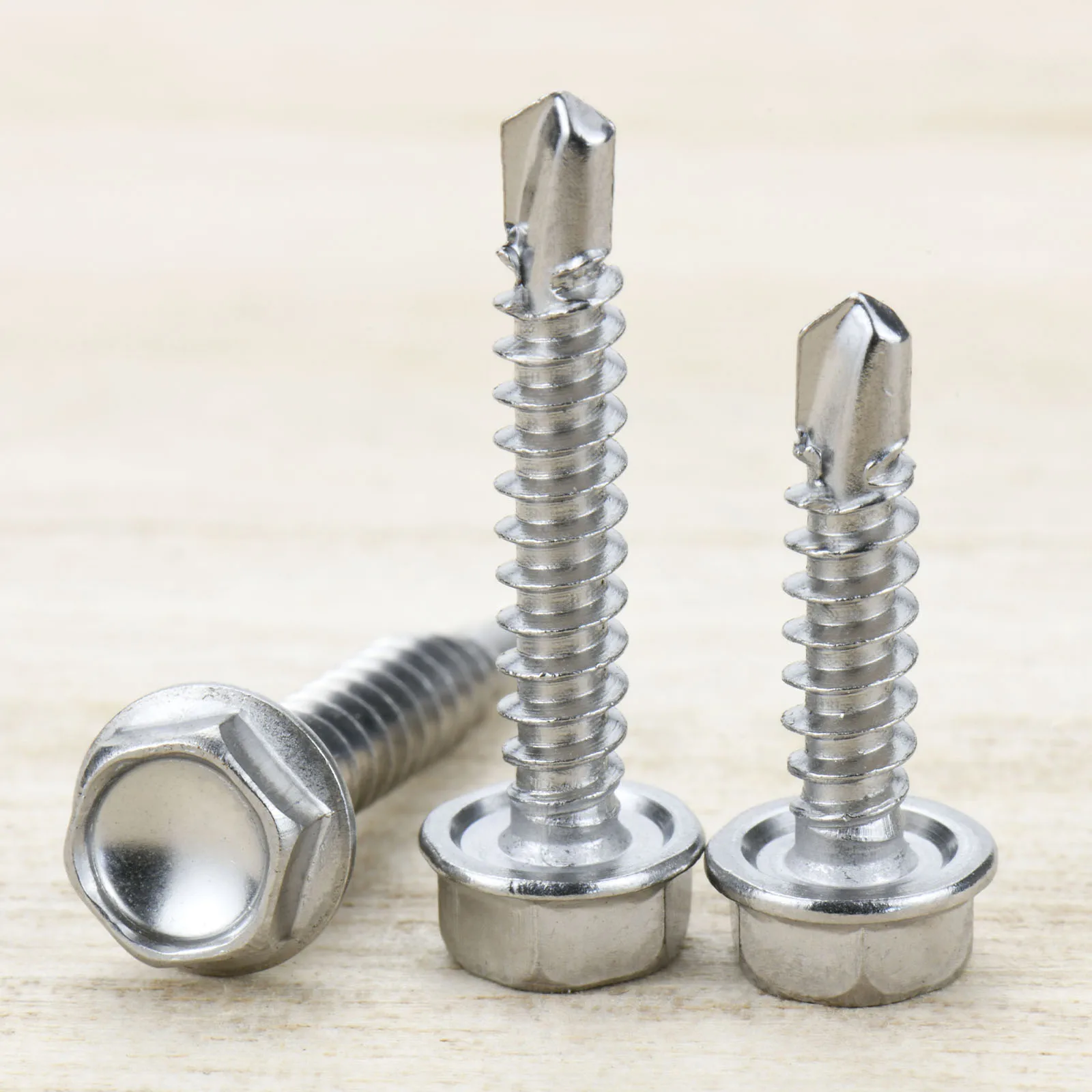 #8 M4.2 Self Tapping Sheet Metal Screws 410 Stainless Steel Hex Washer Head High-Strength Quick Tapping Tek Screws Lath to Metal