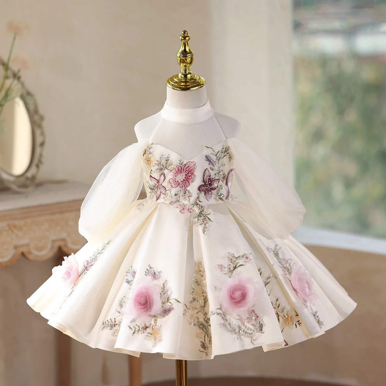 Gorgeous and Elegant Girl Princess Dress Flower Girl Beauty Pageant Dress Girl Prom Tail Dress Suitable for 2.4.6.8 Years Old Gi