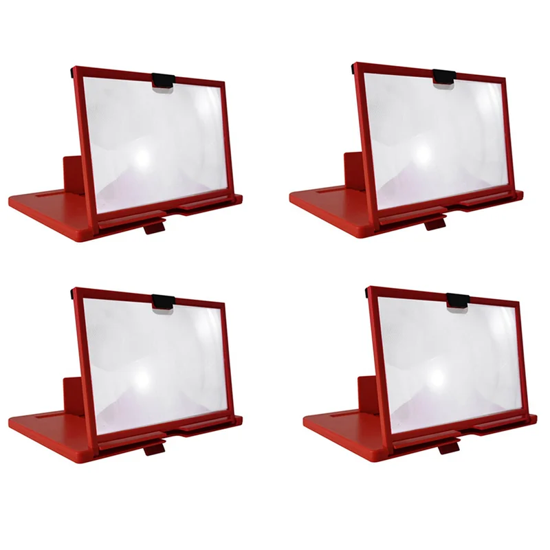 4x lupa de tela do telefone móvel 12 Polegada 3d hd amplificador de vídeo suporte com filme jogo vermelho dobrável mesa Holder-Y05A