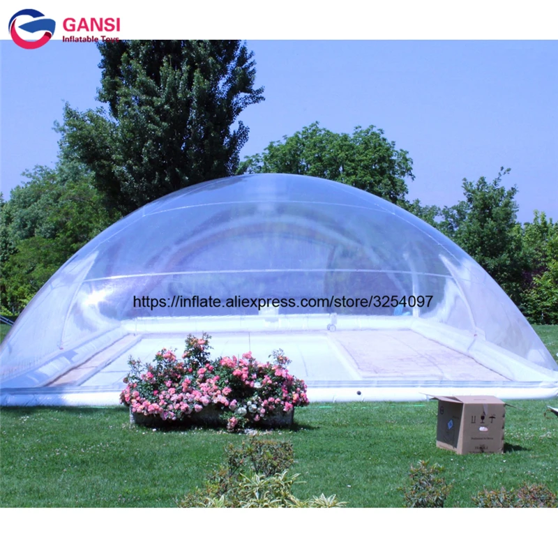 Big pool side sunshade semicircle inground clear pvc inflatable pool cover dome tent with blower