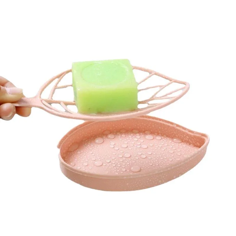 2023 Leaf Shape Soap Holder Non Slip Soap Box Toilet Shower Tray Draining Rack Bathroom Gadgets Soap Dish Soap Tray Holder