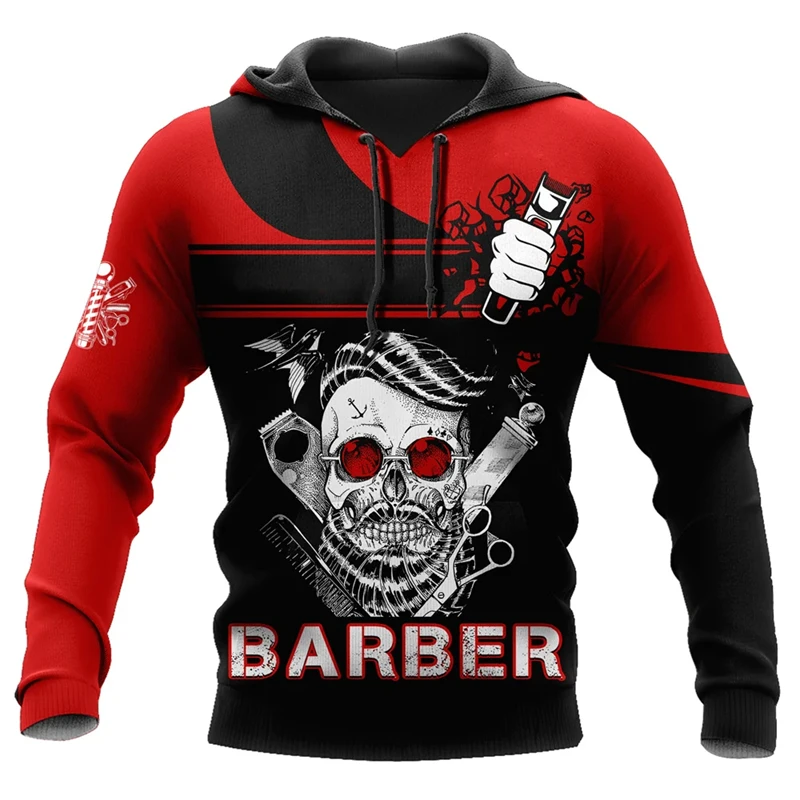 Barber Shop Graphic Hooded Sweatshirts 3D Print Fashion Uniform 2024 Hoodies Male Oversized Long-sleeved Pullovers Tops Daily