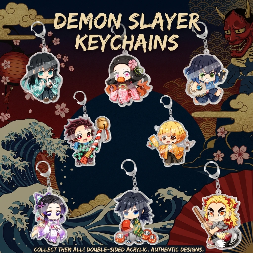 Llavero acrílico transparente de doble cara de Demon Slayer Kimetsu no Yaiba con Nezuko Kamado, Tanjiro, Tokito y Muichiro, estilo anime.