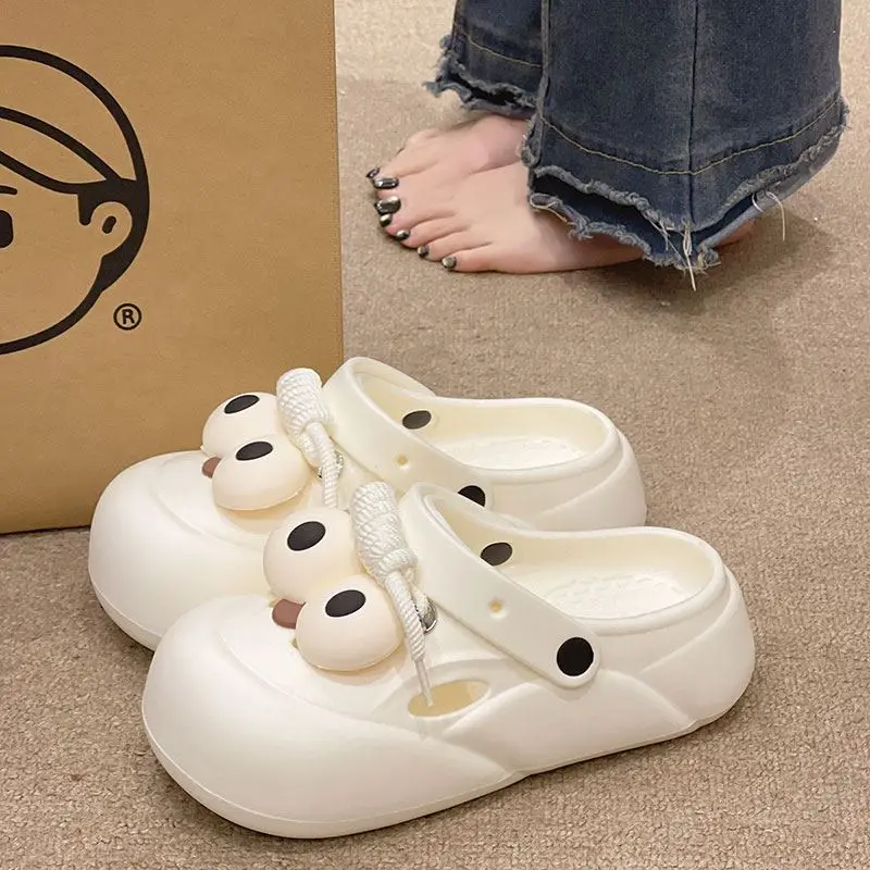 

Летние женские сабо из ЭВА с милыми большими глазами, на толстой подошве, с закрытым носком, нескользящие пляжные шлепанцы Fly Blue Valley