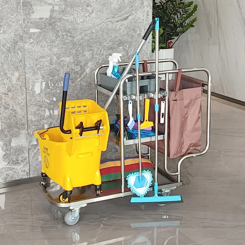 Stainless steel hotel guest room hand-pushed linen cart sanitary cleaning tool cart