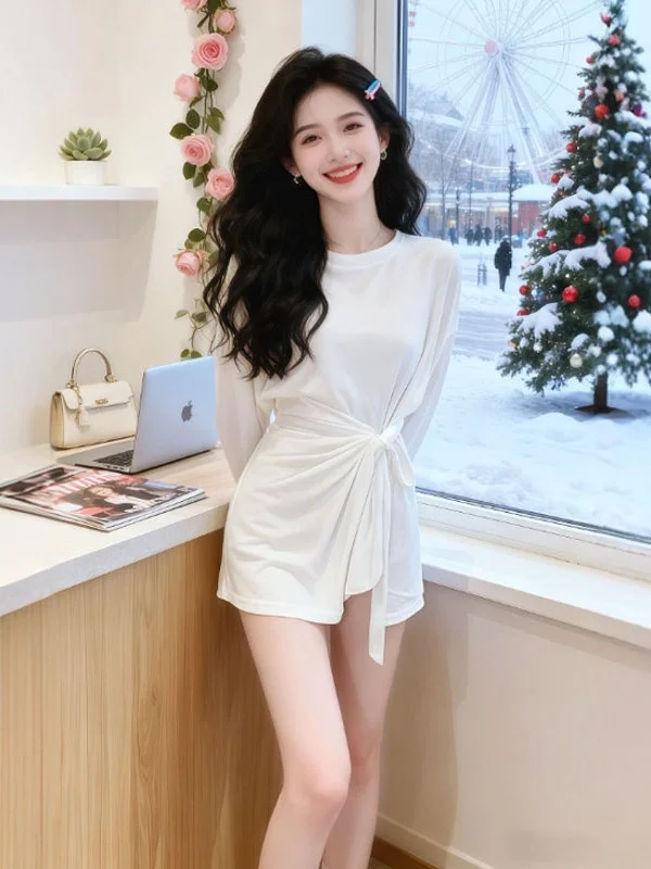 

Unique Design Long Sve Slim Fit Women's T-irt Winter Faionable High Waist Korean Sle Casual Wear for Ladies