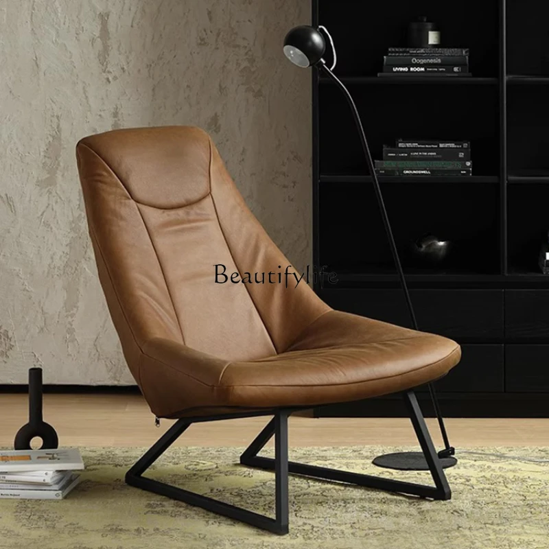 

Nordic Light Retro Style Imported Genuine Leather Mid-Ancient Recliner Italian Light Luxury Lazy Leisure Single-Seat Sofa Chair