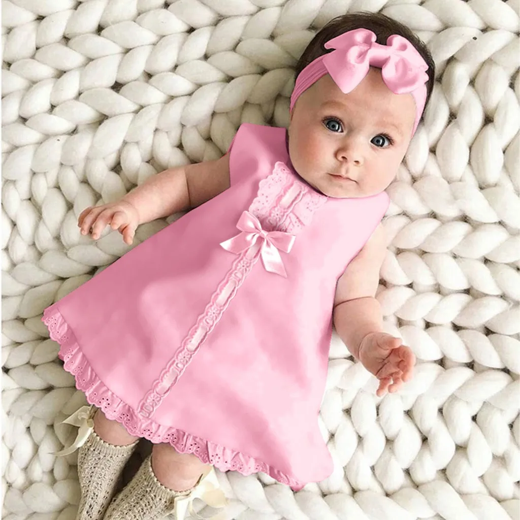 New Maxi Bow Dress+headband Set Newborn Baby Girl Sleeveless Outfit Bowknot Ruffle Red Clothes Baby Summer Dresses For Girls