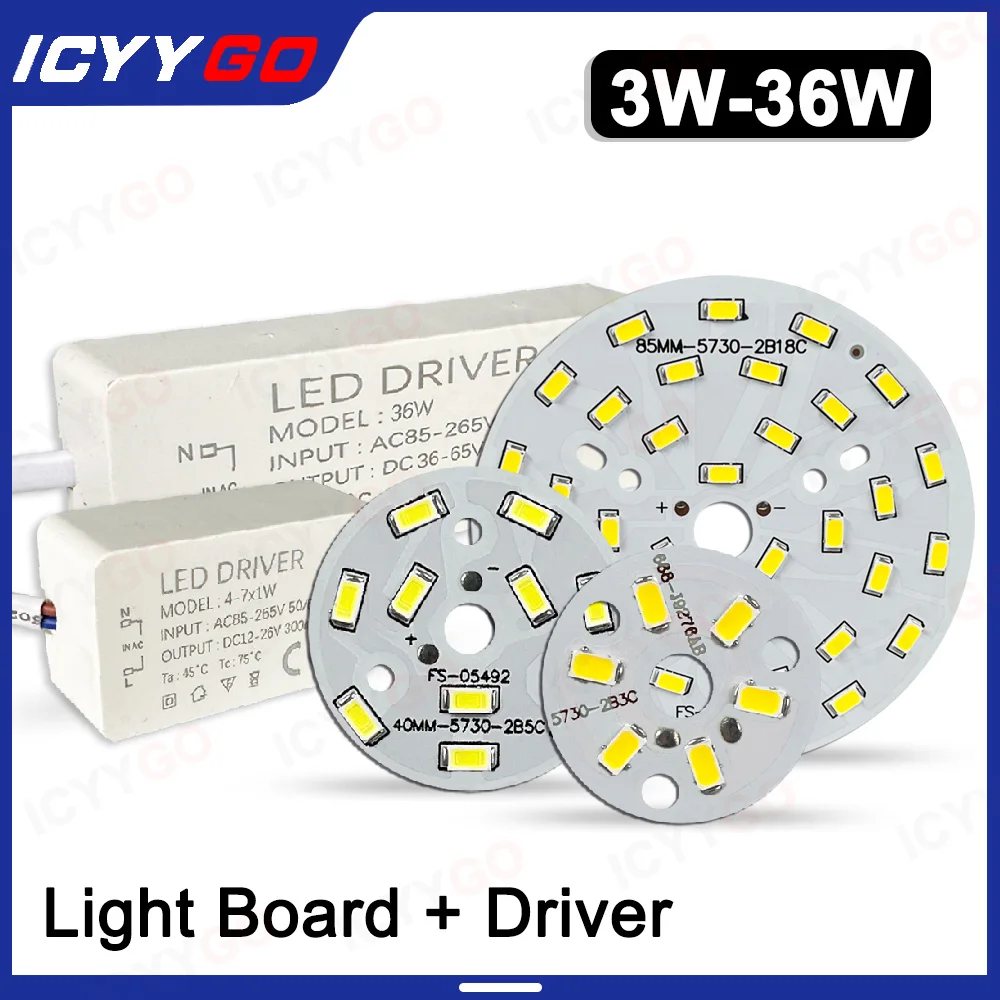 1 Set Of LED Light Board  LED Driver 3W 5W 15W 24W 5730  Lamp Bead Light Board Bulb Round Conversion Light Source Board