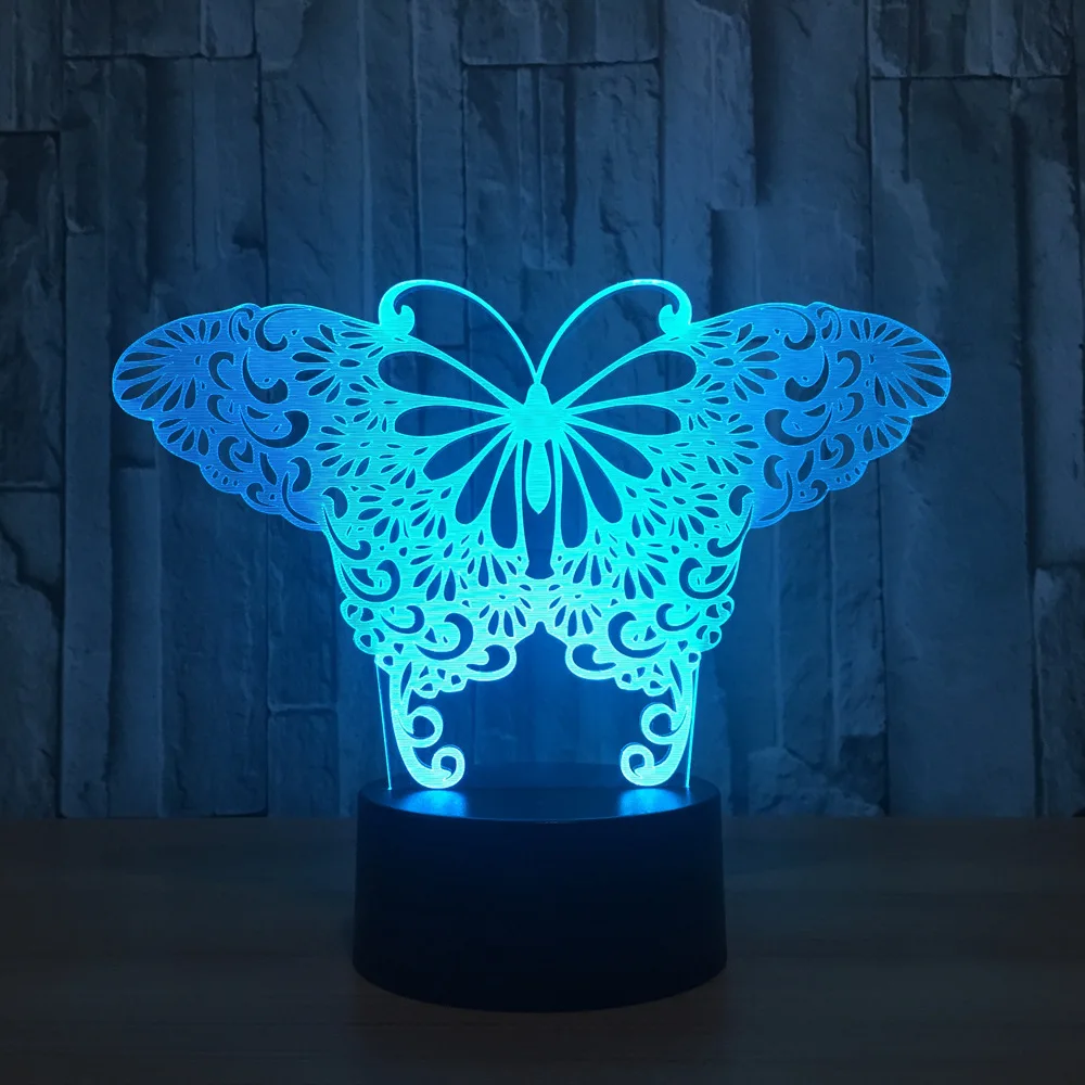 Butterfly 7 Color Change Led 3d Night Light Remote Touch Switch 3d Light Christmas Gift Toys Kids Room Led Usb Kids Lamp