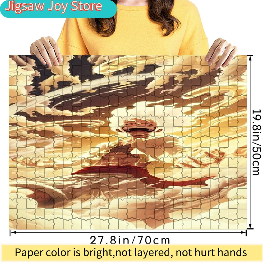 

Premium Paper Jigsaw Puzzle One Piece Monkey D. Luffy Gear 5 in Golden Clouds Anime Art High Quality Cardboard Puzzle for Family