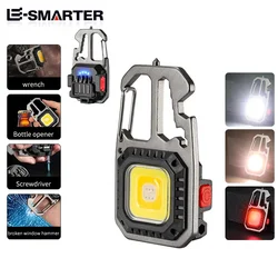 Mini LED Flashlight Work Light Rechargeable Camping Light COB Keychain Light Portable Pocket Wrench Screwdriver Safety Hammer