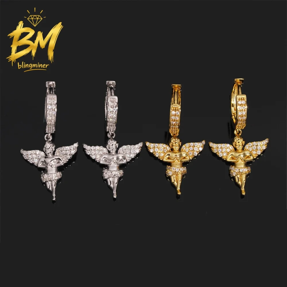 Blingminer Dancing Angel VVS Moissanite Earrings For Men Women S925 Silver Ear Studs Jewelry Pass Diamonds Tester  Free Shipping
