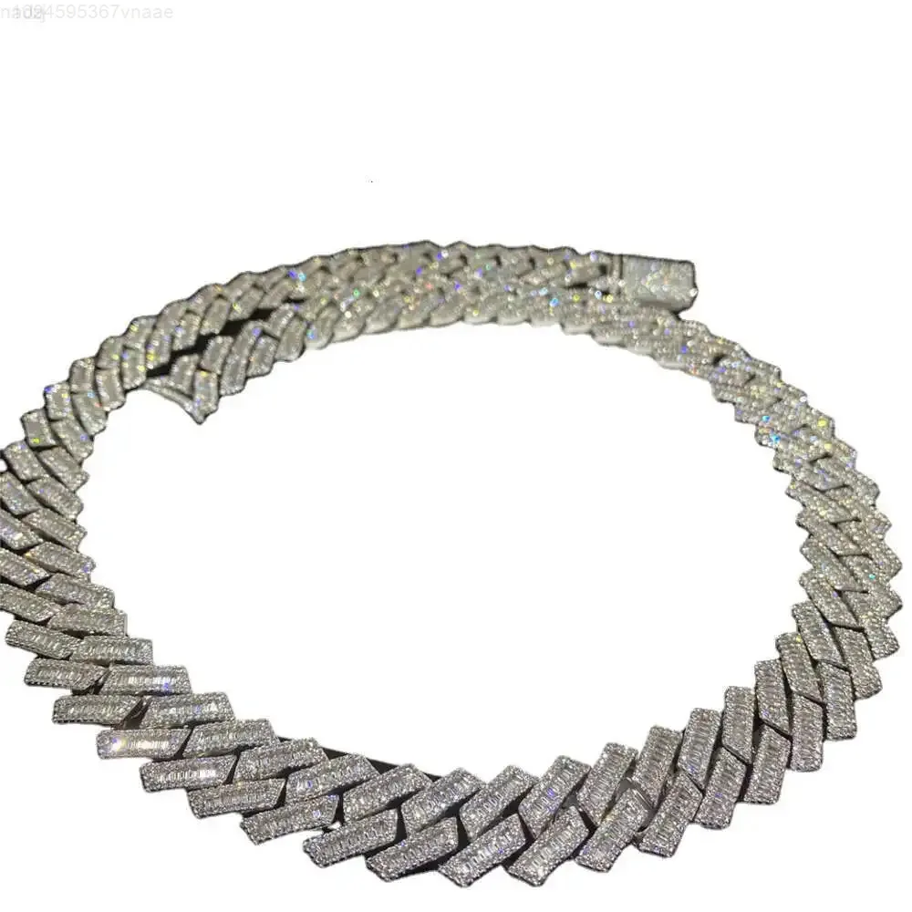 

Custom Luxury 18mm Men's Jewelry Moissanite 925 Sterling Silver Vvs t Square Moissanite Thick Cuban Chain Necklace