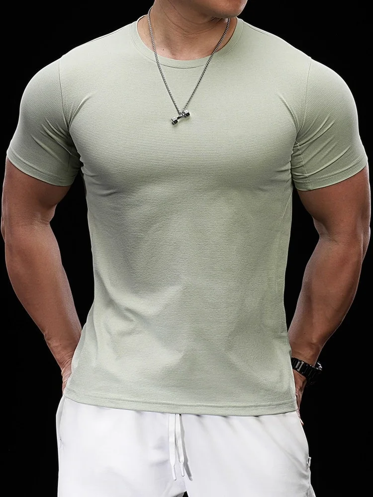 Men Running Purple Athletic T-Shirt Quick Dry Breathable Gym Fitness Shirt Short Sleeve Compression Sports Training Workout Top