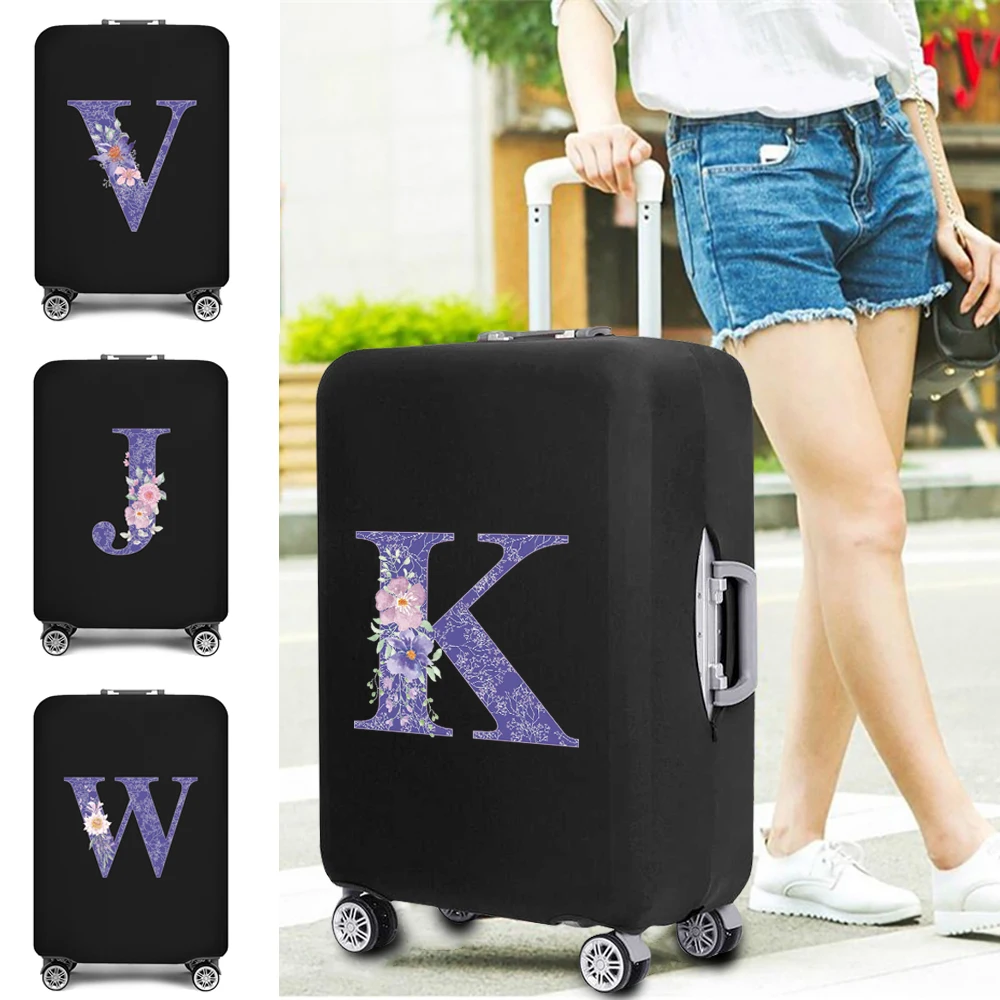 Fashion Luggage Cover Travel Accessories Elastic Suitcase Cover Purple 26 Flower Letter Print Trolley Case Protective Dust Cover