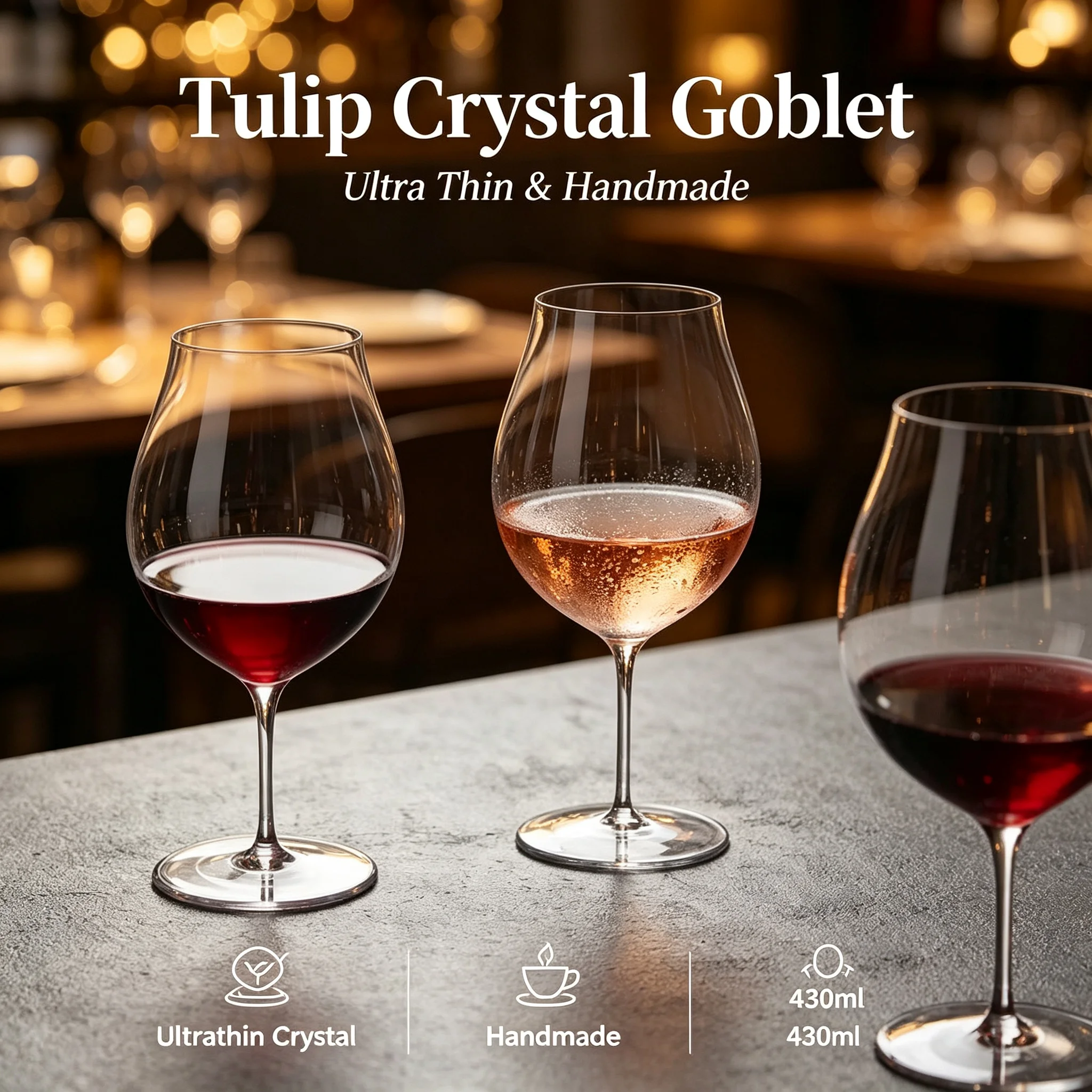 430ML Japanese Kimura Tulip Goblet Ultrathin Crystal Wine Glass Handmade Ultra Thin Aperitif Sparkling Wine Glass Soda Drink Cup