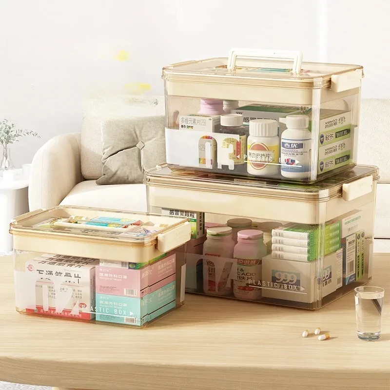 Multi-Layer Home Box Large Capacity First Aid Organizer Transparent Storage Case for Medication